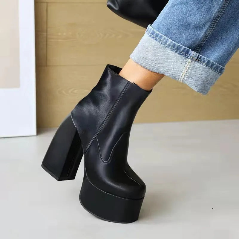 Platform Heel Boots Women's Pumps Stretch Ankle Boots Designer Knee-high Women Boots Trend Thigh High Boot Black Gothic...