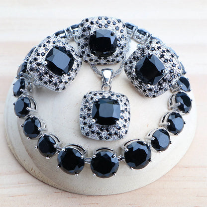 Purple Zirconia Women Bridal Jewelry Sets Silver 925 Fine Costume Jewellery Wedding Earrings Rings Bracelets Pendant...