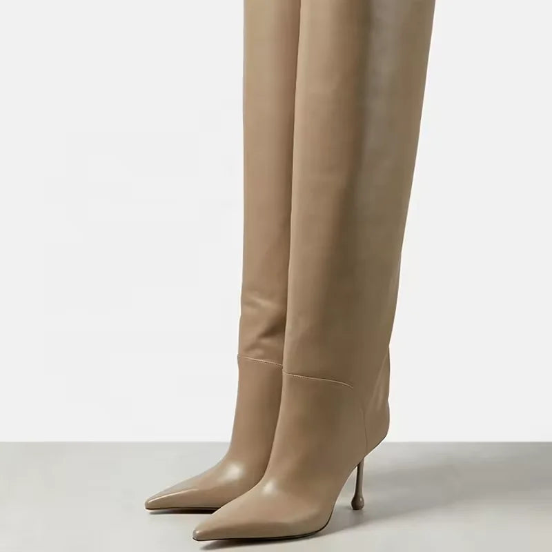 Women Custom Heeled Long Boots High Heels Pointy Toe Sexy Knee High Booties on Stiletto Dress Stiletto Shoes