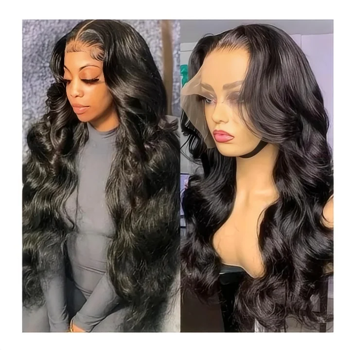 10A Raw Brazilian Body Wave Full Frontal Lace Glueless 13x4 HD Transparent Lace Front Natural Black Deep Texture-Long...