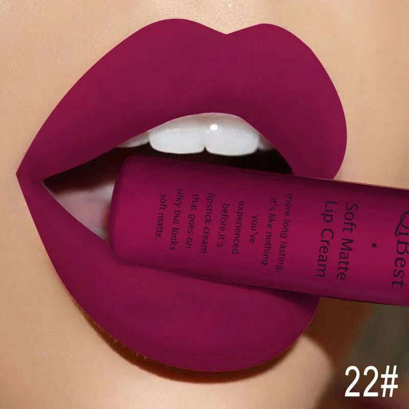 QIBEST Brand 34 Colors Waterproof Matte Nude Lipstick Lipkit Pigment Dark Red Black Long Lasting Lip Gloss Women Makeup Lipgloss