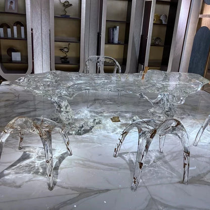 Irregular Shape Glacier Waterfall Transparent Tea Table Epoxy Resin Water Ripple Dining Table for Villa Hotel Home...