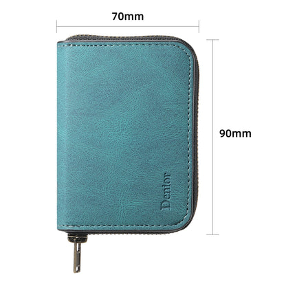 Denior | RFID-Blocking Zipper Wallet with Multiple Card Slots | Faux Leather | Strong Magnetic ID Credit Card Holder Money Bag