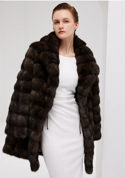 Super Nice Quality Russia Sable Fur Coat With Bigger Collar Original Price Vintage Sable Coat Factory Cost Mink Coat