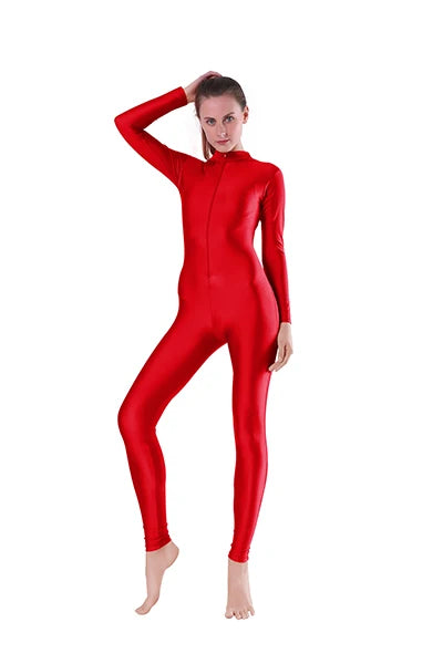 Aoylisey Women Long Sleeve Mock Neck Unitard Front Zip V-Neck Ballet Jumpsuit Dancewear Gymnastics Zentai Halloween Costume