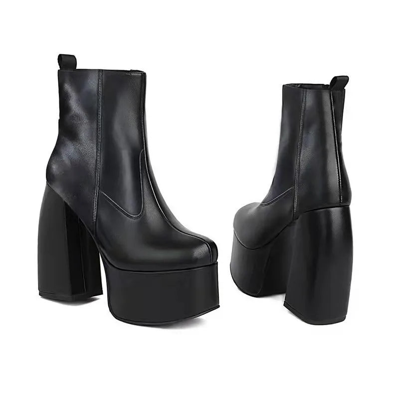 Platform Heel Boots Women's Pumps Stretch Ankle Boots Designer Knee-high Women Boots Trend Thigh High Boot Black Gothic...