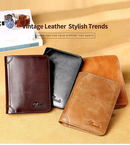 Dante Classic Retro Style Wallet 100% Genuine Leather Men Wallets Short Male Purse Card Holder Wallet Men Fashion High Quality