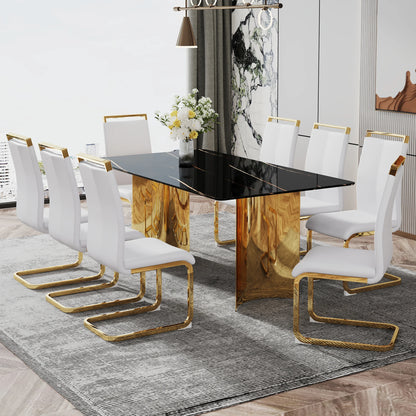 Modern Minimalist Square Dining Table with Black Patterned Glass Top Golden Metal Legs for Home Furniture Apartments...