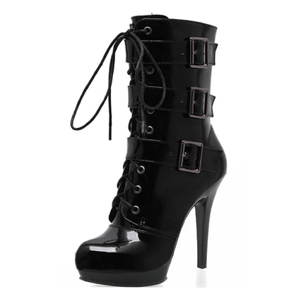 New 13 cm Thin Heel Black European and American Versatile Thin Heel Sexy Fetish Round Head Fashion Large Size Pole Dance Exotic