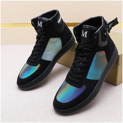 Fashion New Arrival Men's Dazzle Colour Mix High Tops Shoes Causal Flats Moccasins Punk Sports Walking Sneakers Zapatos Hombre