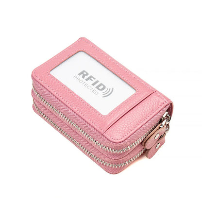 RFID Blocking Fashion Women Card Holder Genuine Leather Double Zipper Large Capacity Female Wallet Purse | Kimlud Mid...