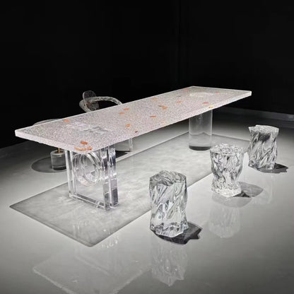 Irregular Shape Glacier Waterfall Transparent Tea Table Epoxy Resin Water Ripple Dining Table for Villa Hotel Home...