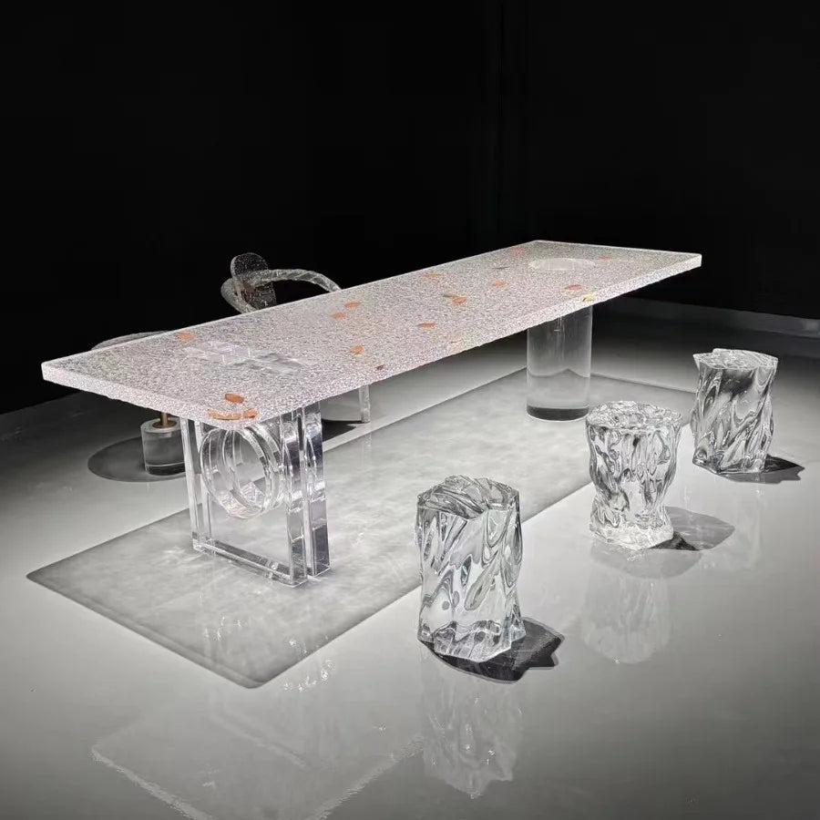 Irregular Shape Glacier Waterfall Transparent Tea Table Epoxy Resin Water Ripple Dining Table for Villa Hotel Home...