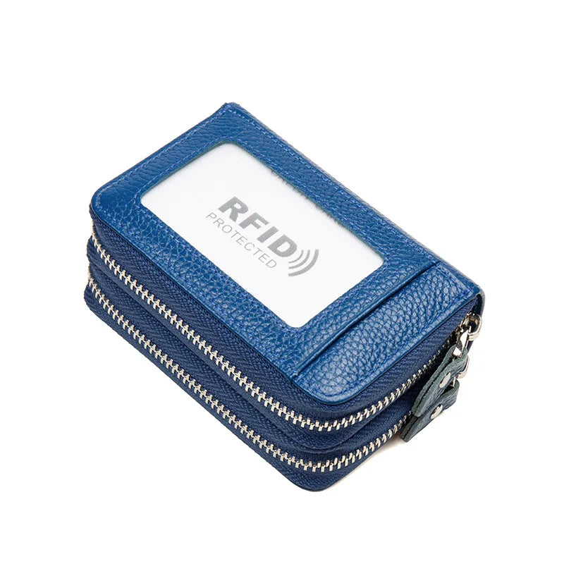 RFID Blocking Fashion Women Card Holder Genuine Leather Double Zipper Large Capacity Female Wallet Purse | Kimlud Mid...