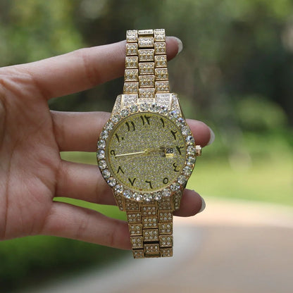 Brand Hip Hop 18k Gold Plated Steel CZ Diamond Wrist Men Watches