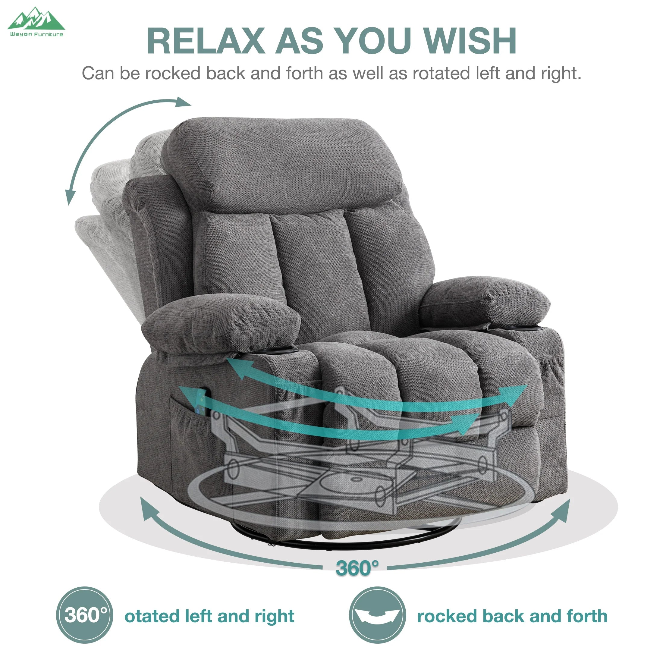 Wayon Modern Metal Frame Massage Heated Recliners with Remote Control and USB Charge Port for Home Furniture | Kimlud...