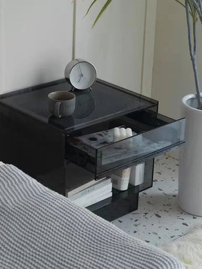 Customized Any Color Acrylic Bedside Table with Rechargeable LED Lamp 1 Drawer Modern Design for Bedroom Furniture & Hotel Use - Kimlud