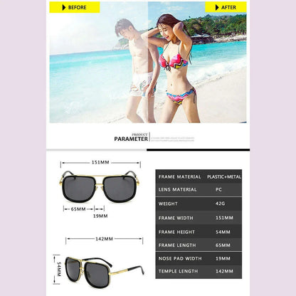 New Fashion Big Frame Sunglasses Men Square  Metal Sun Glasses Women Retro Sun Glasses Vintage High Quality Gafas Oculos De Sol