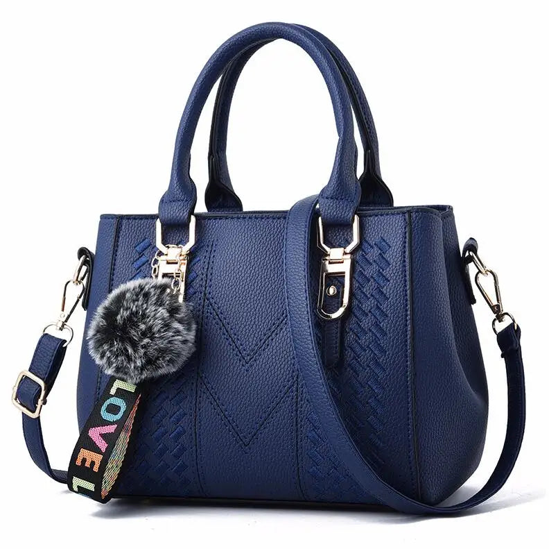 Embroidery Messenger Bags Women Leather Handbags Bags for Women Sac a Main Ladies hair ball Hand Bag - Kimlud