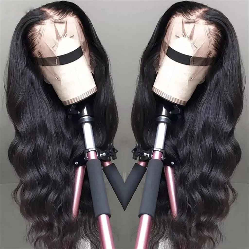 10A Raw Brazilian Body Wave Full Frontal Lace Glueless 13x4 HD Transparent Lace Front Natural Black Deep Texture-Long...