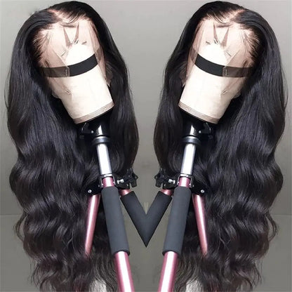 10A Raw Brazilian Body Wave Full Frontal Lace Glueless 13x4 HD Transparent Lace Front Natural Black Deep Texture-Long...