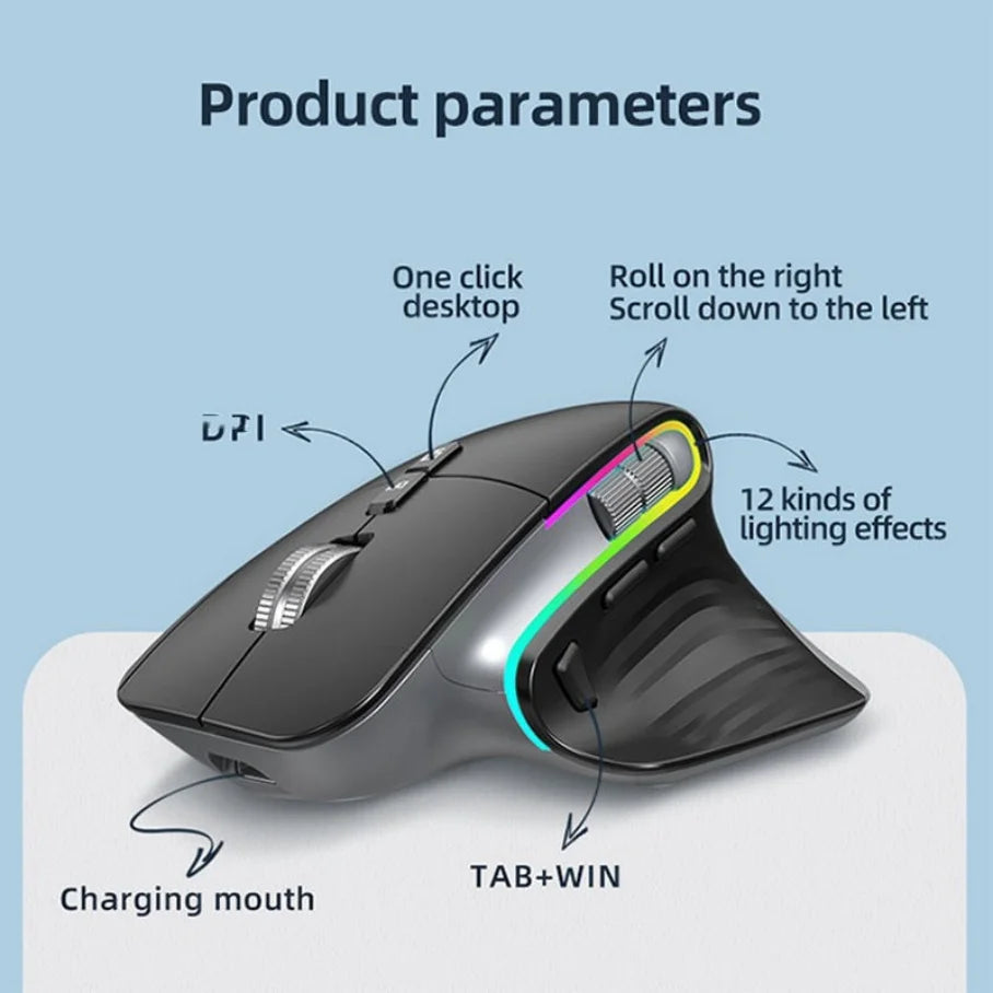 2.4G Wireless Vertical Optical Gaming Mouse RGB 4000 CPI Rechargeable  Ergonomic Right Steering mouse for computer/laptop