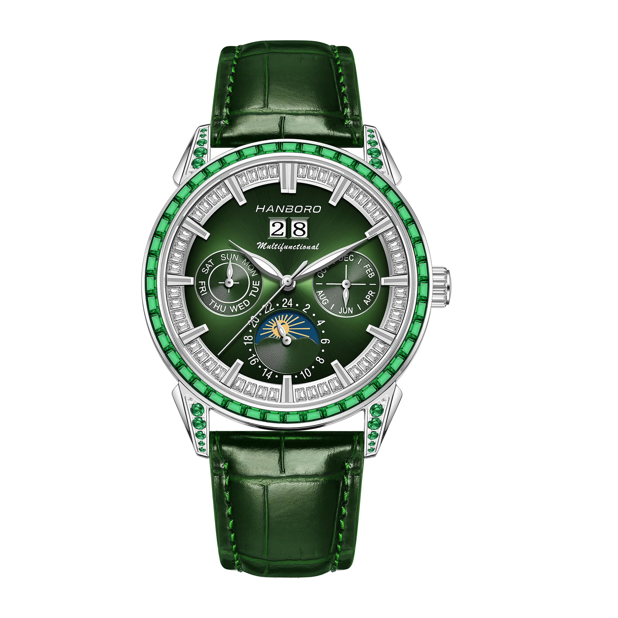 HANBORO Men's Luxury Automatic Mechanical Sports Watch Hollow Pointer Full Diamonds Calendar Luminous Stainless Steel |...