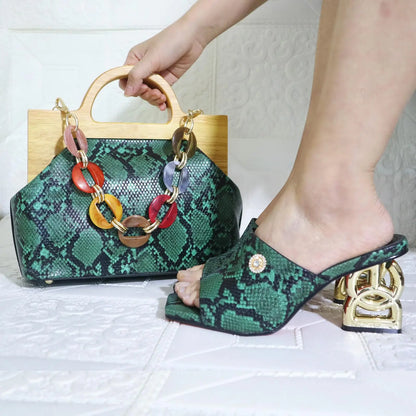 Doershow new come Matching Women Shoe and Bag Set Decorated green Nigerian Shoes and Bag Set Italy Shoes and Bag set...