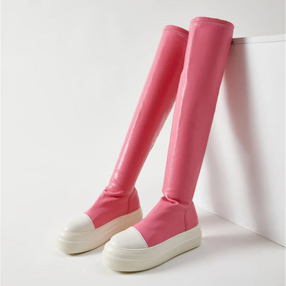 Thick Sole Platform Soft Leather Material Shoes Over Knee Thigh High Women's Boots