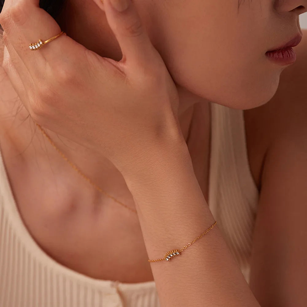 PVD Gold Plated Stainless Steel Green Cubic Zirconia Dainty Snake Butterfly Tennis Link Chain Bracelets Trendy Geometric Style