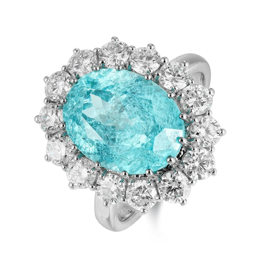 Lanphear Jewelry Platinum Plated Engagement Wedding Ring with Oval Lab-Grown Diamond Halo and Prong Setting | Kimlud...