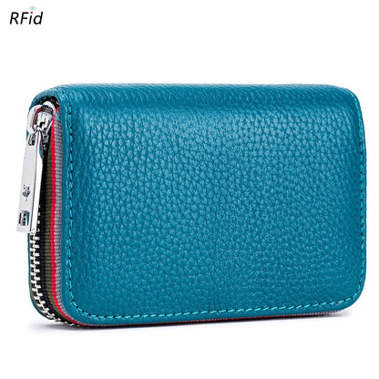 Genuine Leather Men Women Card Holder Small Zipper Wallet Solid Coin Purse Accordion Design rfid ID Business Credit Card Bags