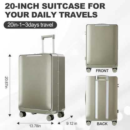 20-inch Front-Opening Grey PC Carry-On Suitcase with TSA Lock Lightweight Durable Luggage for Business Travel & Personal...