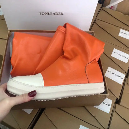 Green/Orange 2025 Botas Largas  Leather Over Knee High Flat Boots for Women