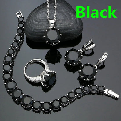 925 Sterling Silver Bridal Jewelry Sets For Women Yellow Cubic Zirconia Earrings Pendant Ring Bracelet Necklace Set