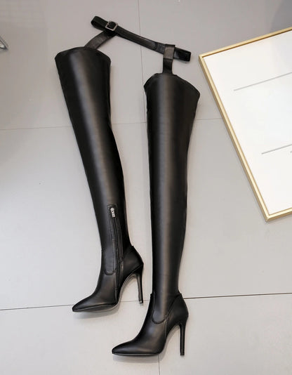 New Style 1 Pair  Luxury Over Knee Long Fashion Spike Heel Snakeskin Thigh High  Women's Boots