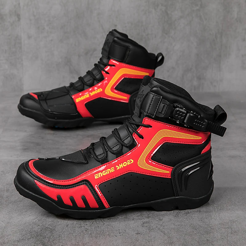 Motorcycle Shoes Footwear Boots Men's High Top Hasp Buckle Slip on Microfiber Leather Sport Athletic Sneakers Autumn Winter - Kimlud