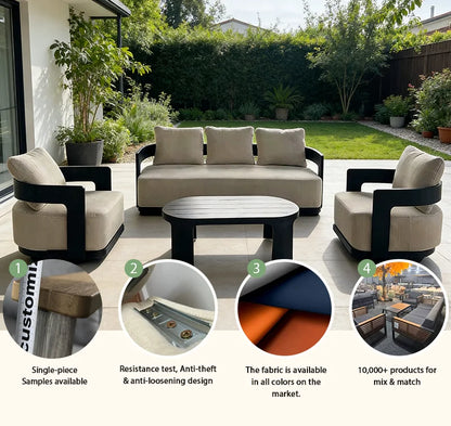 Custom Modern Design Aluminum Garden Sofa Outdoor Furniture Set Waterproof Cushions for Balcony Patio Hotel Villa...