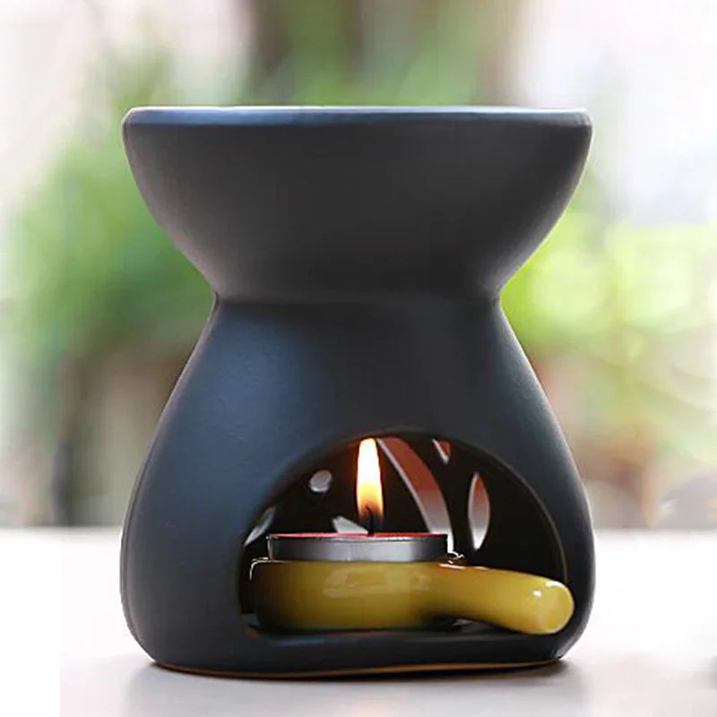 Ceramic Aromatherapy Burner Hollow Essential Oil Furnace Yoga SPA Hotel Living Room Decor Aroma Lamp Black Blue Candle Holder