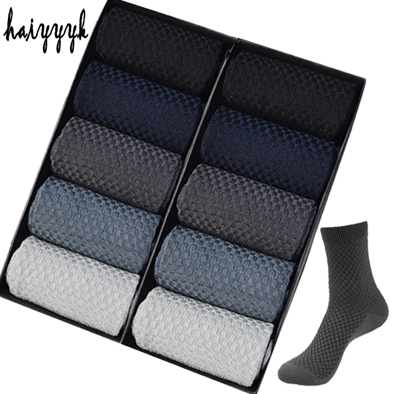 10 Pairs High Quality Bamboo Fiber Men's Socks Business Breathable Deodorant Compression Socks Men Long Big Size EUR...