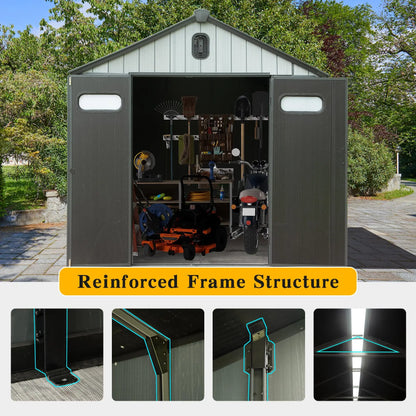 Outdoor Resin Storage Shed Lockable Door Waterproof Plastic Garden Tool Shed Windows Vents Patio Furniture | Kimlud...