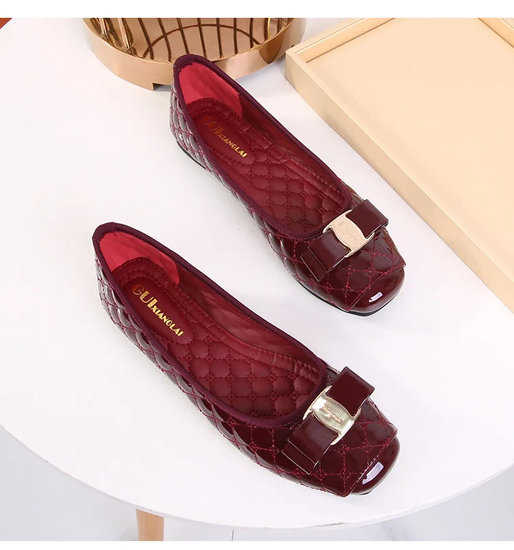 Women's Flat Shoes Spring Autumn New Square Toe Chain Comfortable Casual Square Toe Slip-On Female Shoes Large Size 36-42