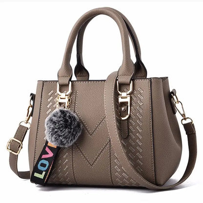Embroidery Messenger Bags Women Leather Handbags Bags for Women Sac a Main Ladies hair ball Hand Bag - Kimlud