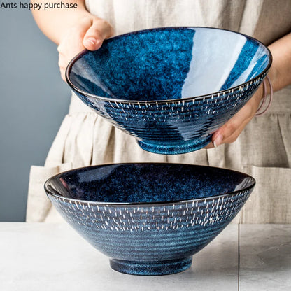Blue Ceramic Bowl Noodle Bowl Large Soup Bowls Fruit Plate and Salad Bowl Dinner Plate Dessert Bowls Dish Decorative...