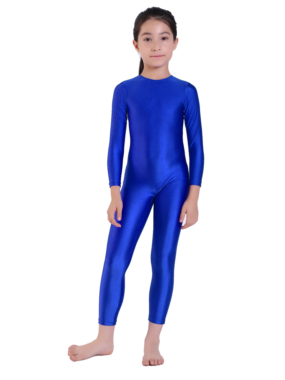 AOYLISEY Girls Black Long Sleeve Unitard Boys Gymnast Bodysuit Spandex Full Body Kids Jumpsuit Scoop Neck Dance Costumes