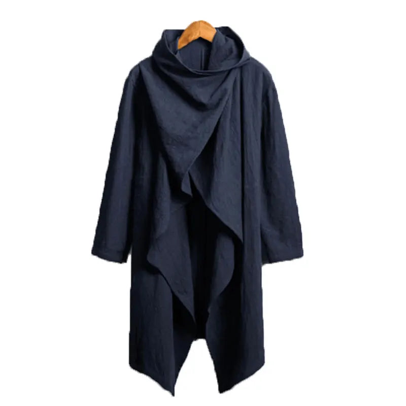 Men's Retro Jackets Trench Windbreaker Casual Cotton Solid Color Scarf Collar Irregular Long Sleeve Cloak Loose Stylish New