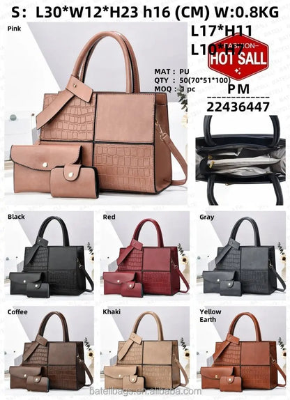 2025 Women's Handbags Designer Bags Capacity with Zip Casual Style Three Piece Pu Leather Handbag
