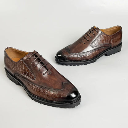 Men Dress Formal Shoes Genuine Leather Office Shoe for Business Social Elegant Handmade Printing Oxfords Lace up Shoes