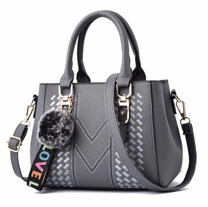 Embroidery Messenger Bags Women Leather Handbags Bags for Women Sac a Main Ladies hair ball Hand Bag - Kimlud