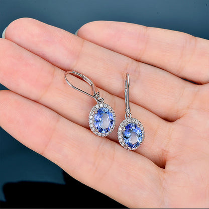 Huitan Luxury Women Drop Earrings Oval Blue CZ Noble Lady's Accessories Party Elegant Female Earrings Daily Wear Fashion...